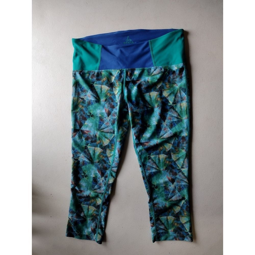 Prana Geometric Print Capri Leggings Blue Teal Women's Size S Activewear Workout